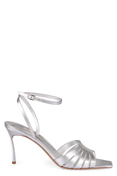 Casadei Adjustable Silver Leather Sandals For Women In Gray
