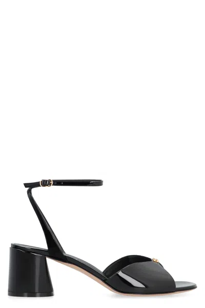 Casadei Gorgeous Black Patent Leather Sandals With Adjustable Ankle Strap