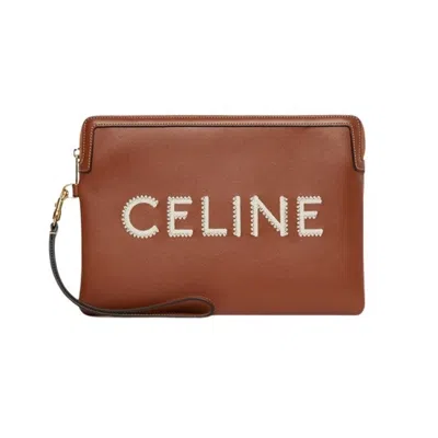 Celine Chic Small Beige Pouch Clutch In Brown