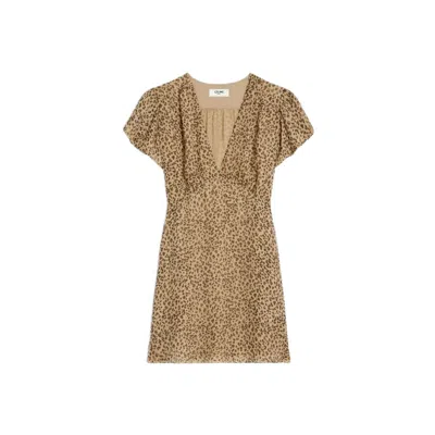 Celine Leopard-print Mini Dress For Women In Brown