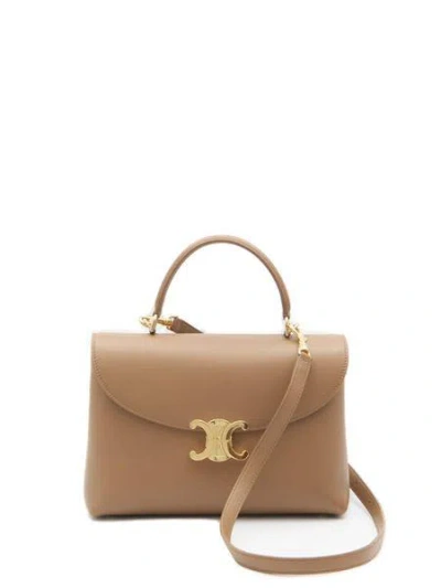 Celine Nino Medium Handbag In Brown Calfskin For Women In Burgundy