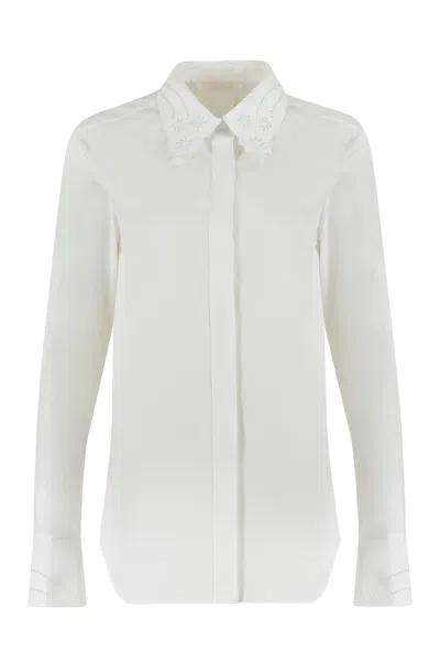 Chloé Embroidered Collar And Cuffs Cotton Poplin Shirt In White