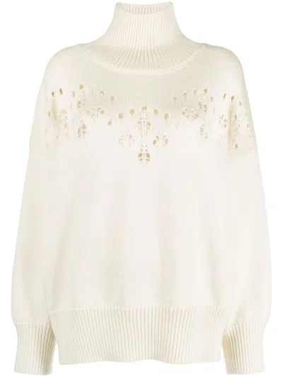 Chloé Iconic Milk Chunky Knit Turtleneck Sweater In White