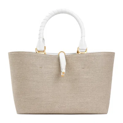 Chloé Linen And Leather Tote Handbag For Women In Nude & Neutrals In Brown