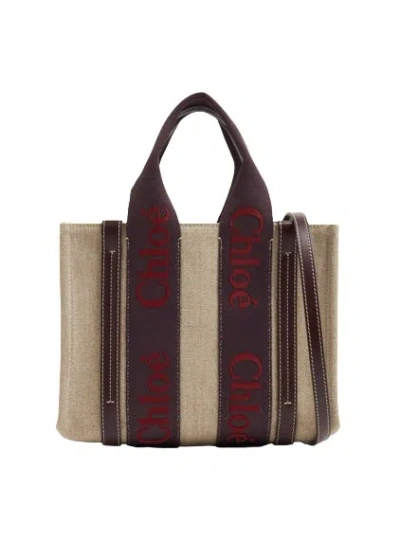 Chloé Luxurious Linen Tote Bag In Rich Purple And Red For Women In Burgundy