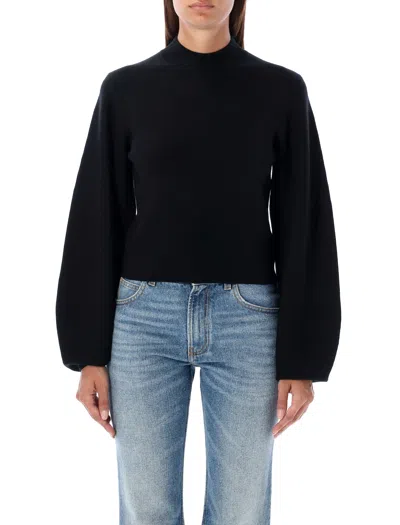 Chloé Stylish Black Balloon Sleeve Knit Cropped Top For Women
