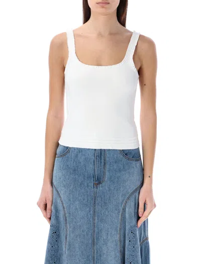 Chloé White Square Neck Frilled Tank Top For Women