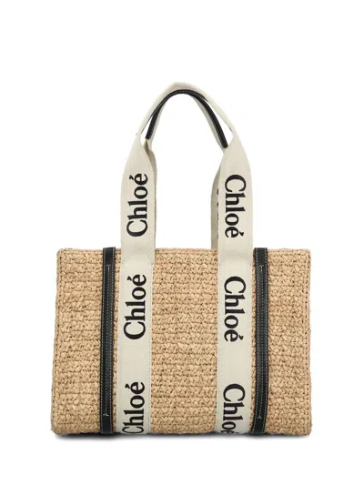 Chloé Woody Medium Raffia Tote Handbag In Brown