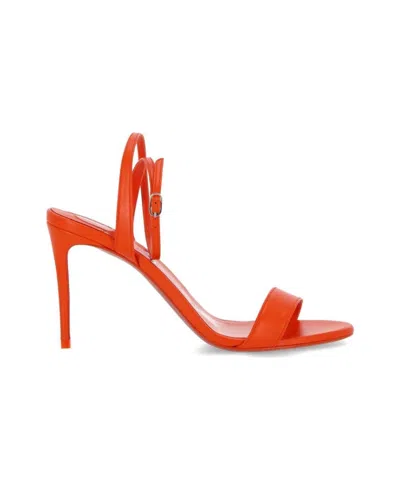Christian Louboutin Smooth Grain Tonal Stitching Single Toe Strap Sandals In Orange