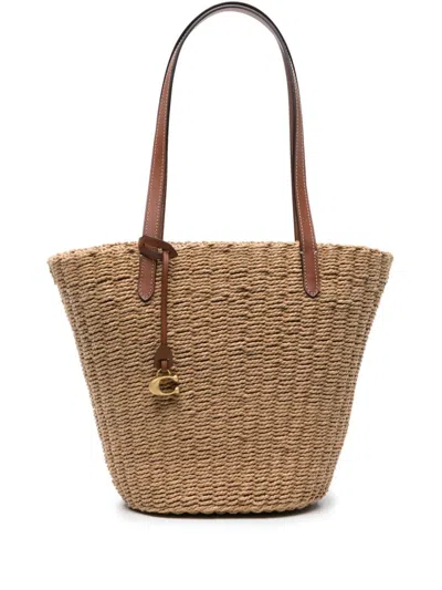 Coach Willow Straw Tote Bag In Beige