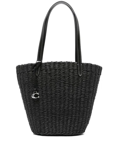 Coach Straw Tote Handbag Handbag In Black
