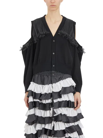 Comme Des Garçons Cardigan With Tulle In Black