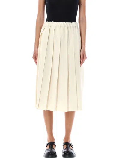 Comme Des Garçons Pleated Midi Skirt In White