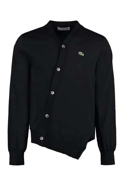 Comme Des Garçons Shirt Black Wool Cardigan With Asymmetric Hem And Front Logo Patch For Men