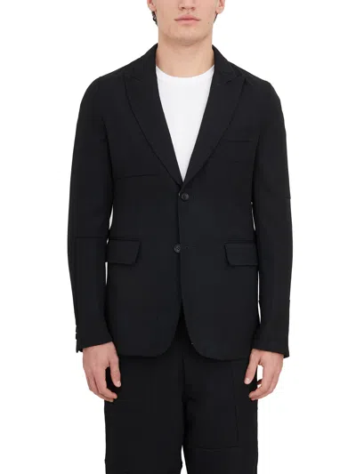 Comme Des Garçons Shirt Mens Jacket Woven Black Wool Patchwork Blazer With Peak Lapel
