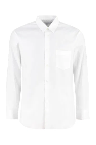 Comme Des Garçons Shirt Men's White Long Sleeve Cotton Shirt With Front Pocket