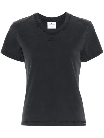 Courrèges Women's Dark Grey Embroidered Logo Cotton T-shirt