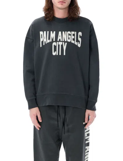 Palm Angels Pa City Washed Crewneck Sweatshirt In Darkk_grey