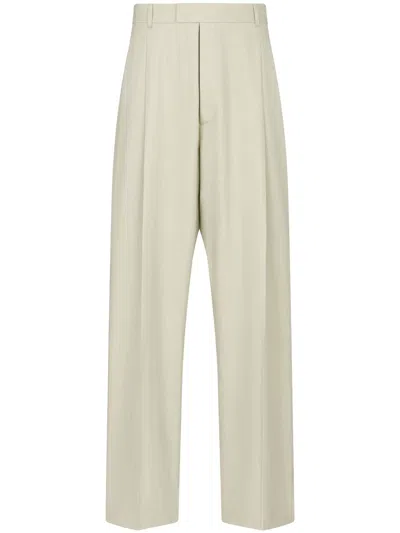 Dior Men's Wide-leg Pleated Pants In Beige Cotton & Silk In White