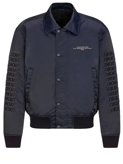 Dior Navy Blue Technical Twill Bomber Jacket For Men