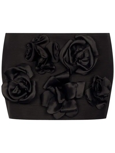 Dolce & Gabbana Black Ottoman Miniskirt With Floral Appliqué For Women