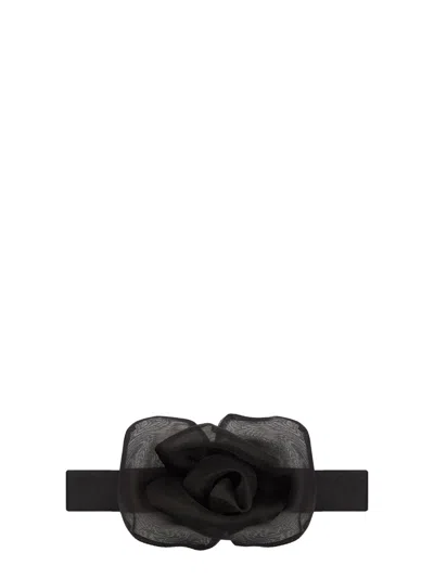 Dolce & Gabbana Black Silk-blend Choker With Light Knit Flower For Women