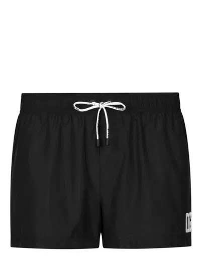 Dolce & Gabbana Logo Print Swim Shorts In Black