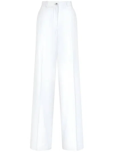 Dolce & Gabbana High-waisted Cotton-blend Pallazo Pants In White