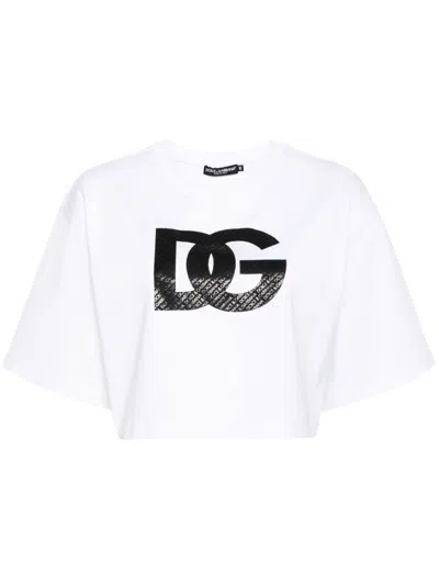Dolce & Gabbana Effortless Style: Women's Cropped Cotton T-shirt In White With Dg Moniker