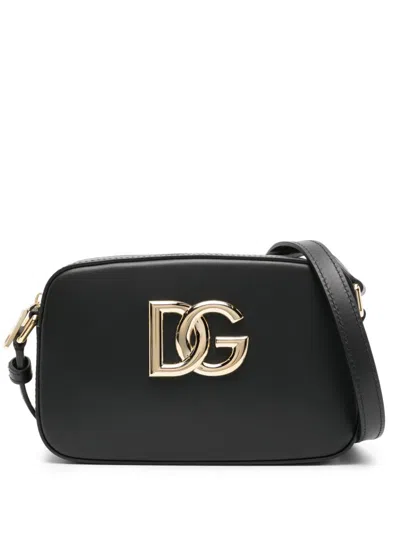 Dolce & Gabbana Elegant Black Leather Crossbody Handbag For Women In Brown