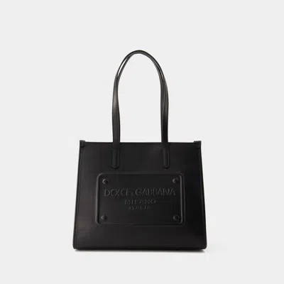 Dolce & Gabbana Embossed Plaque Tote Handbag Handbag In Black
