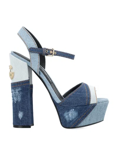Dolce & Gabbana Keira Patchwork Denim Platform Sandals In Blue