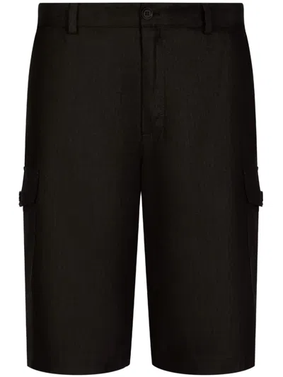 Dolce & Gabbana Linen Cargo Shorts With Tag In Black