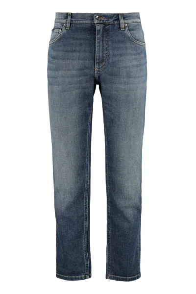 Dolce & Gabbana Loose-fit Contrast Stitching Custom Jeans For Men In Blue