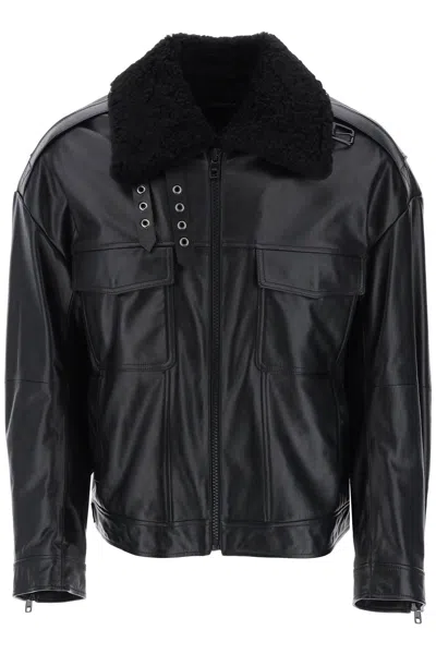 Dolce & Gabbana Luxurious Leather And Fur Biker Jacket For Men In Black
