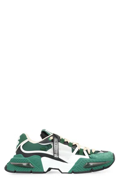 Dolce & Gabbana Men's Green Low-top Sneakers With Contrasting Leather Details And Suede Inserts