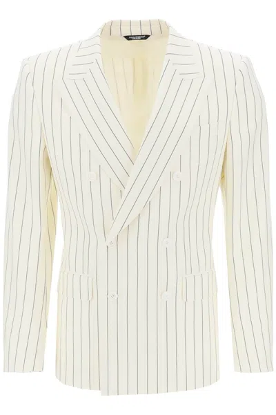 Dolce & Gabbana Men's Lightweight Wool Double-breasted Pinstripe Jacket In Multicolor