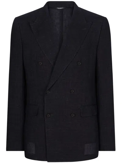 Dolce & Gabbana Men's Navy Blue Linen Double-breasted Jacket For Ss24