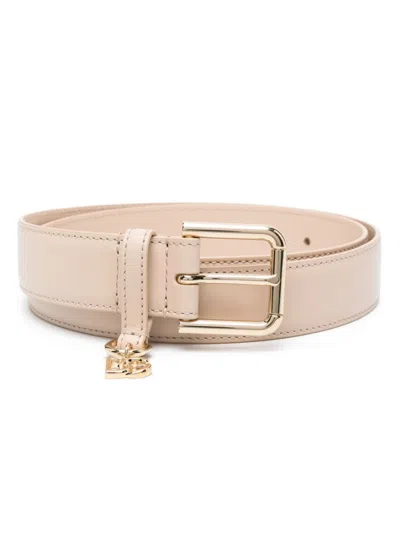 Dolce & Gabbana Nude Gold Buckle Belt For Women In Pink