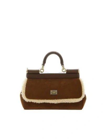 Dolce & Gabbana Sicily Suede Handbag In Brown