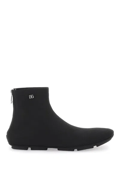 Dolce & Gabbana Sleek Stretch Knit Ankle Boots For Men In Black