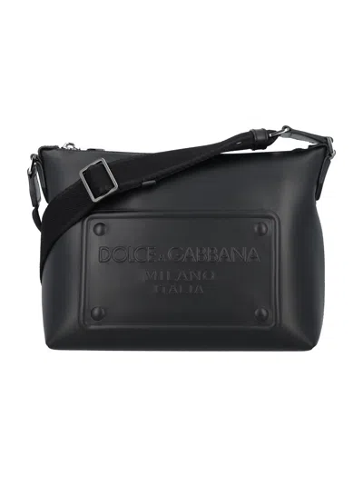 Dolce & Gabbana Leather Crossbody Bag With Debossed Logo In Black