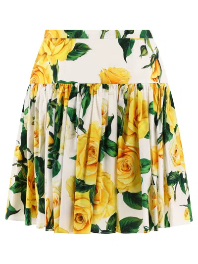 Dolce & Gabbana Spring In Full Bloom Cotton Skirt In Yellow
