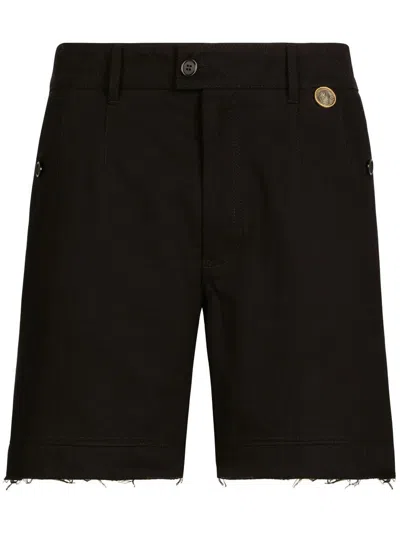Dolce & Gabbana Stretch Cotton Pants With Branded Tag For Men In Nero