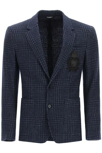 Dolce & Gabbana Tailored Blazer In Tartan Wool In Blue
