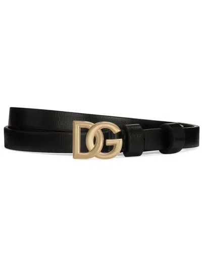 Dolce & Gabbana Women's Black Leather Belt With Gold Buckle
