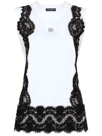 Dolce & Gabbana Women's Embroidered White Camisole In Maroon