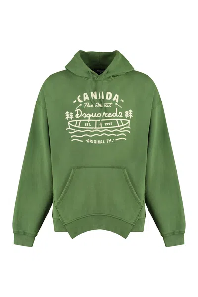 Dsquared2 Asymmetric Hoodie With Contrasting Print And Ribbed Hem For Men In Green