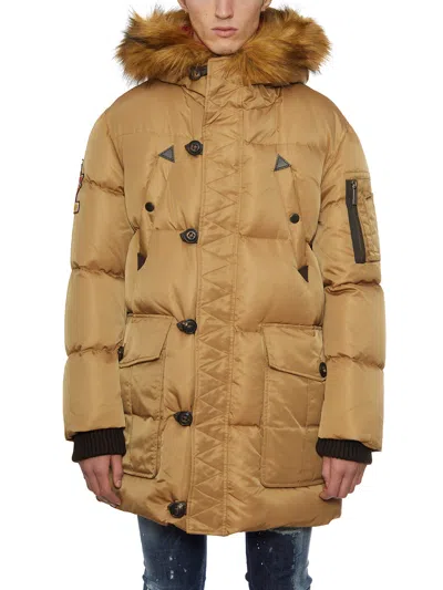 Dsquared2 Beige Puffer Jacket With Hood For Men In Brown
