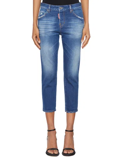 Dsquared2 Blue Cropped Jeans For Women With Front Closure And 5 Pockets In Ss23 Collection